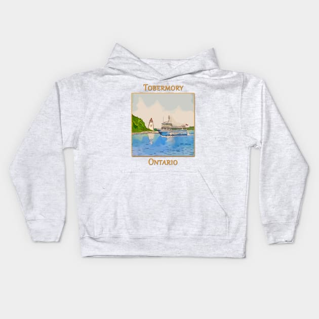 Tobermory Big Tub Lighthouse and Glass Bottom Boat - WelshDesigns Kids Hoodie by WelshDesigns